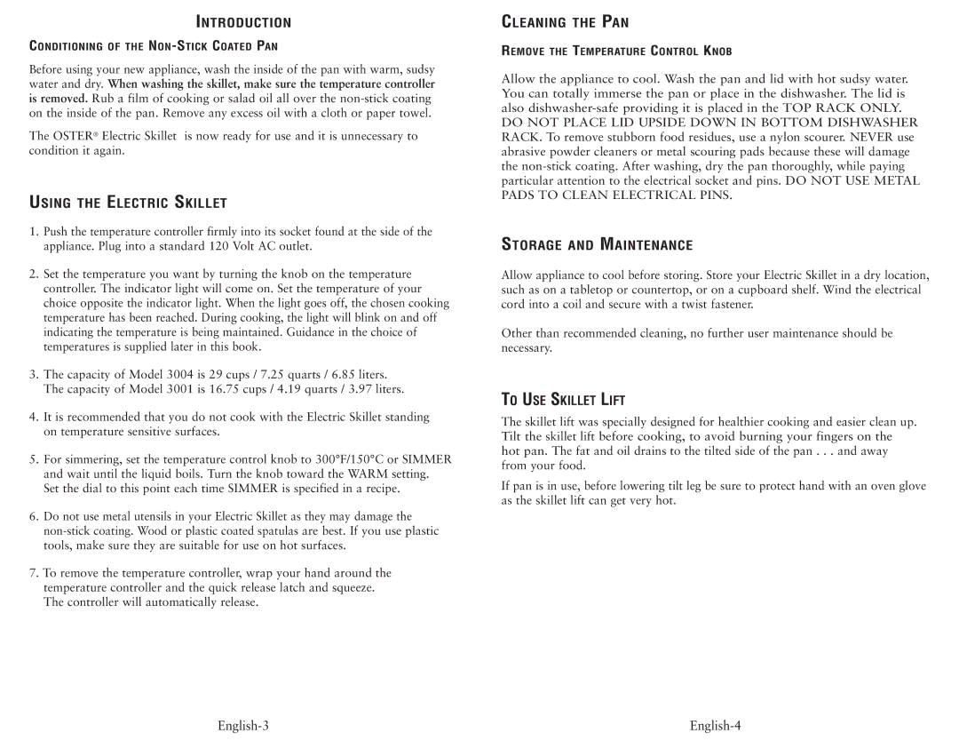 Oster 3001, 3004 user manual Introduction 