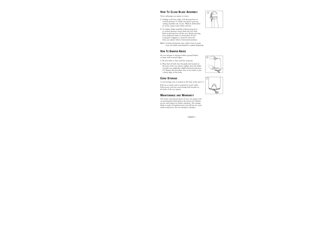 Oster 3125 warranty HOW to Clean Blade Assembly, Cord Storage, Maintenance and Warranty, HOW to Sharpen Knives 