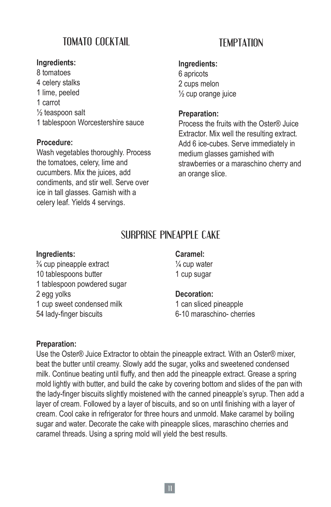 Oster 3157 instruction manual Procedure, Ingredients Caramel, Decoration 