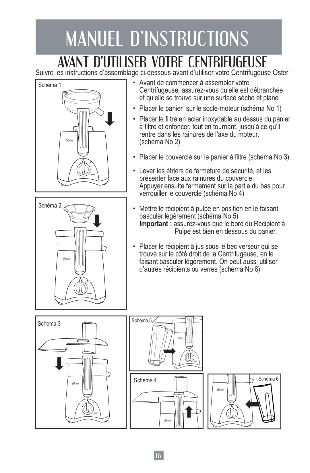 Oster 3157 instruction manual Manuel D’INSTRUCTIONS, Avant D’UTILISER Votre Centrifugeuse 