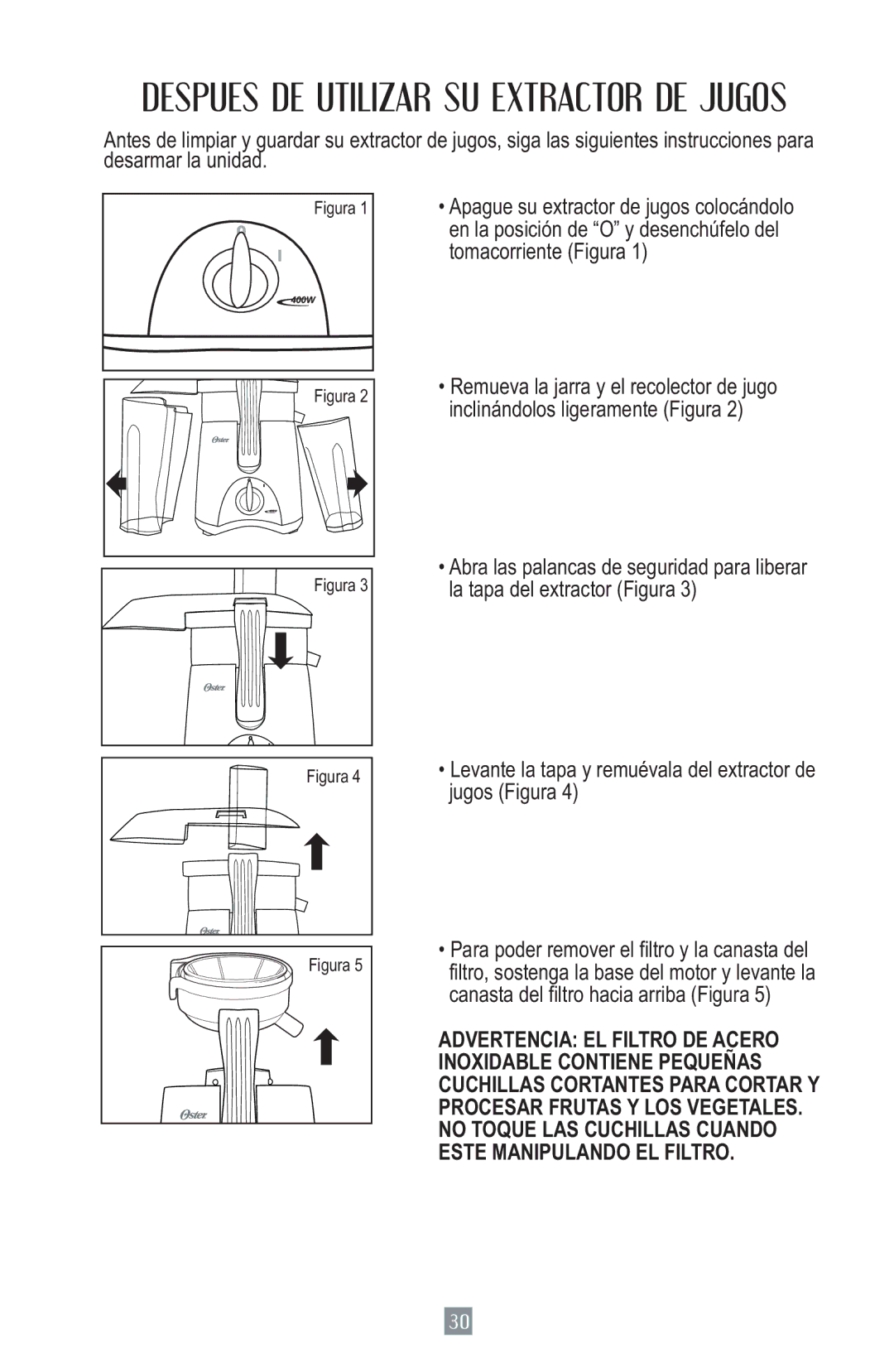 Oster 3157 instruction manual Despues DE Utilizar SU Extractor DE Jugos 