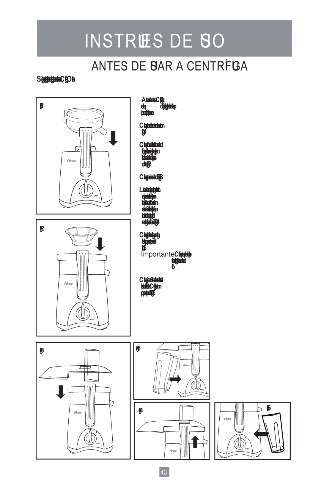 Oster 3157 instruction manual Instruções DE USO, Antes DE Usar a Centrífuga 