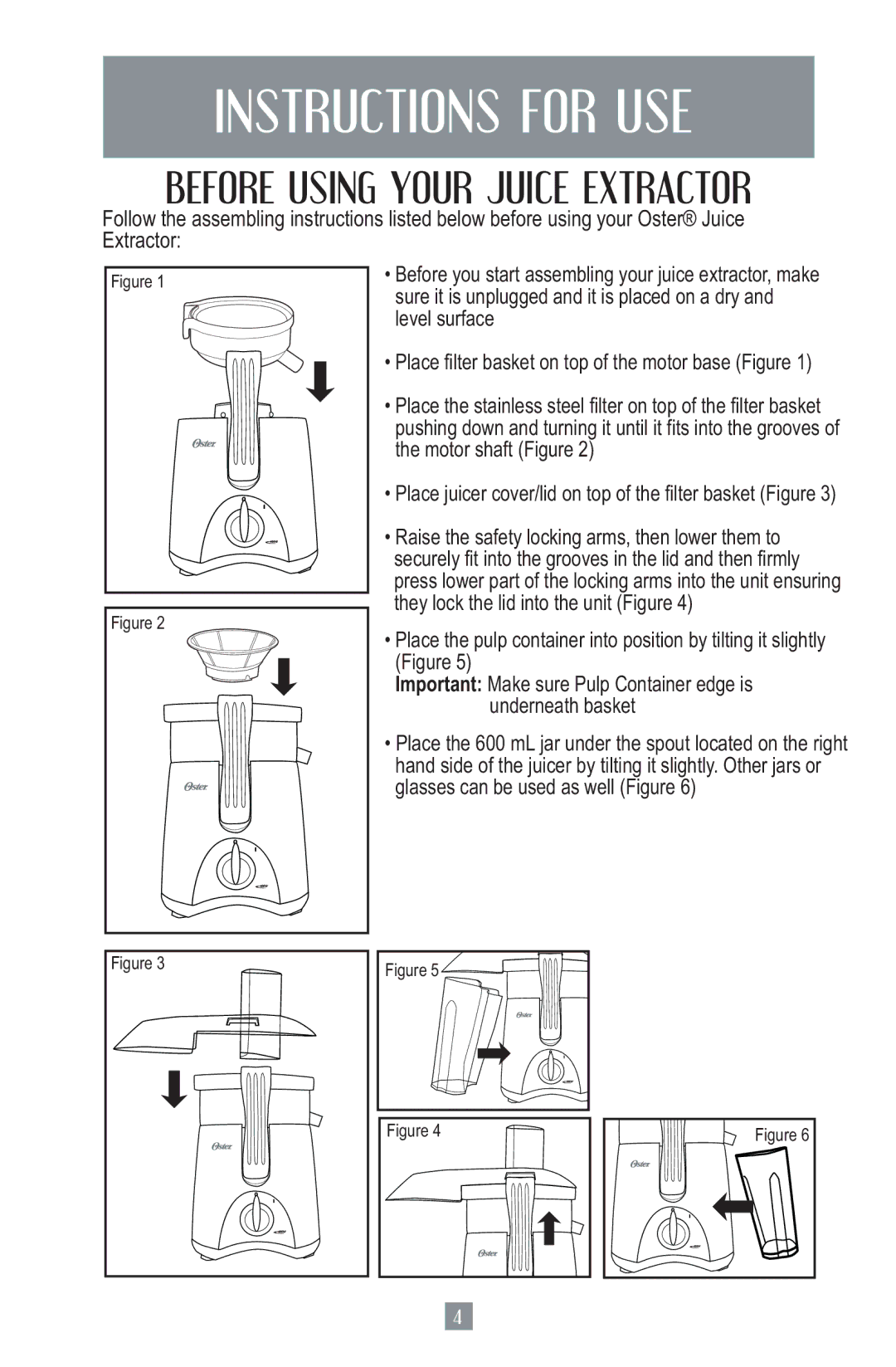 Oster 3157 instruction manual Instructions for USE, Before Using Your Juice Extractor 