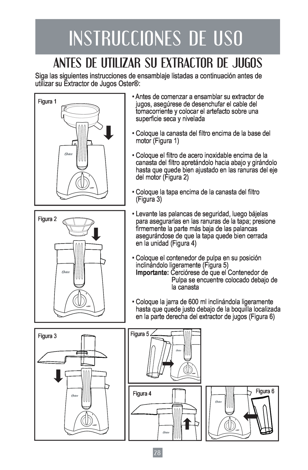 Oster 3157 instruction manual Instrucciones De Uso, Antes De Utilizar Su Extractor De Jugos 