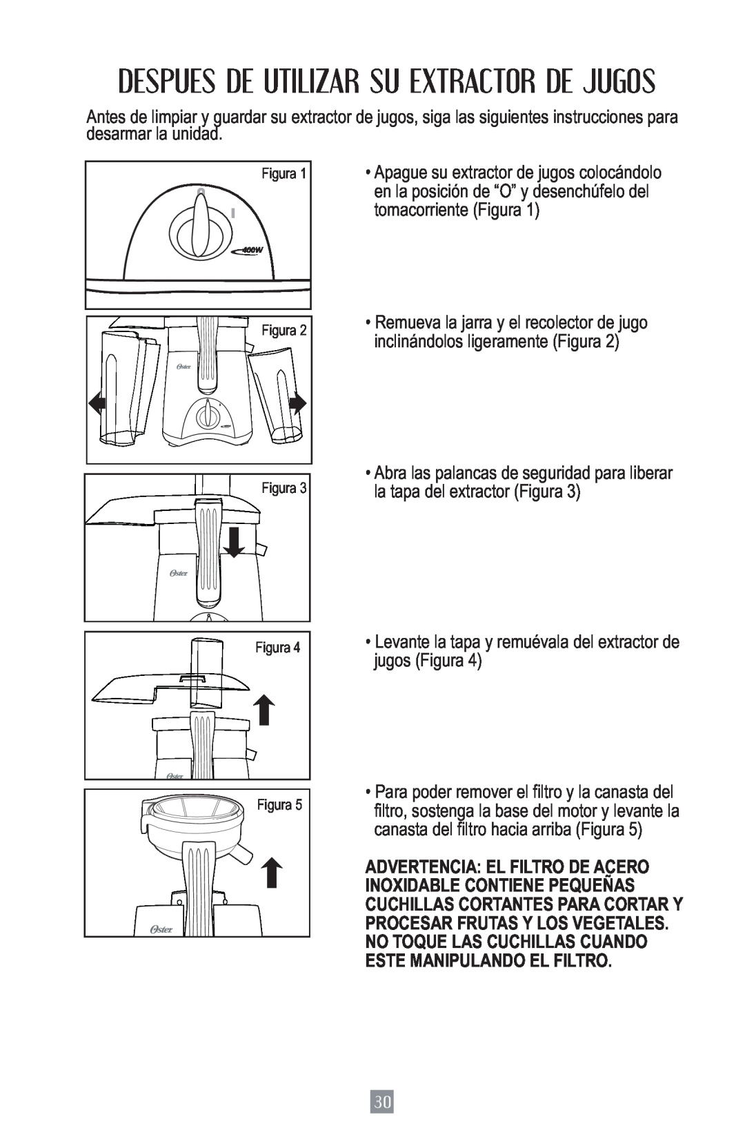 Oster 3157 instruction manual Despues De Utilizar Su Extractor De Jugos 