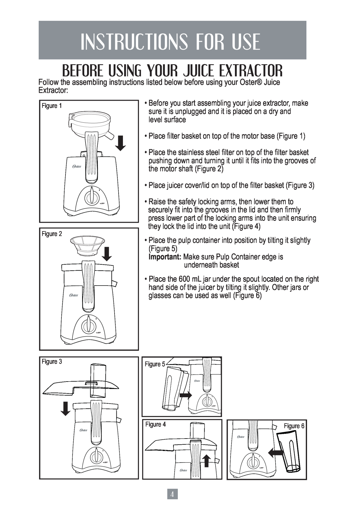 Oster 3157 instruction manual Instructions For Use, Before Using Your Juice Extractor 
