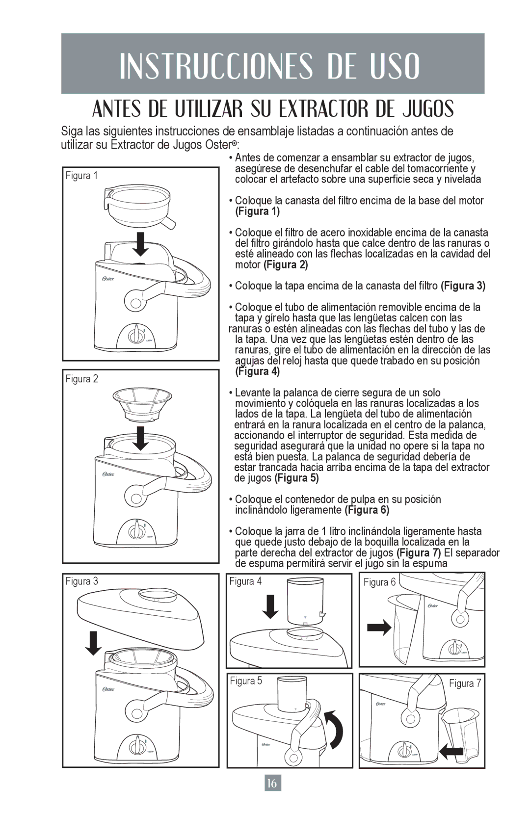 Oster 124828, 3168 user manual Instrucciones DE USO, Antes DE Utilizar SU Extractor DE Jugos 