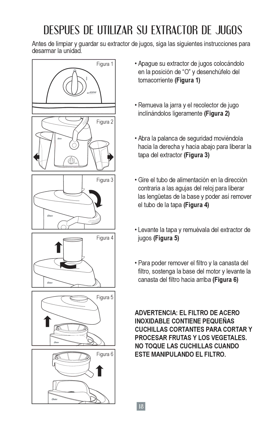 Oster 124828, 3168 user manual Despues DE Utilizar SU Extractor DE Jugos 