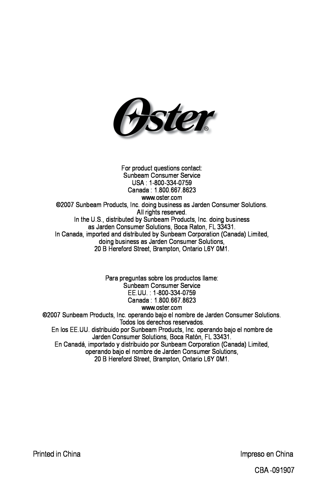 Oster 3168, 124828 user manual 