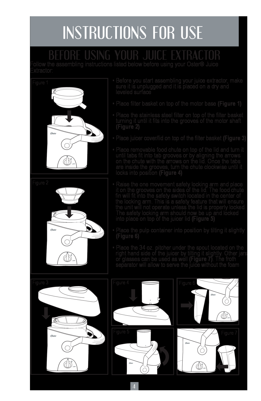Oster 124828, 3168 user manual Instructions For Use, Before Using Your Juice Extractor 