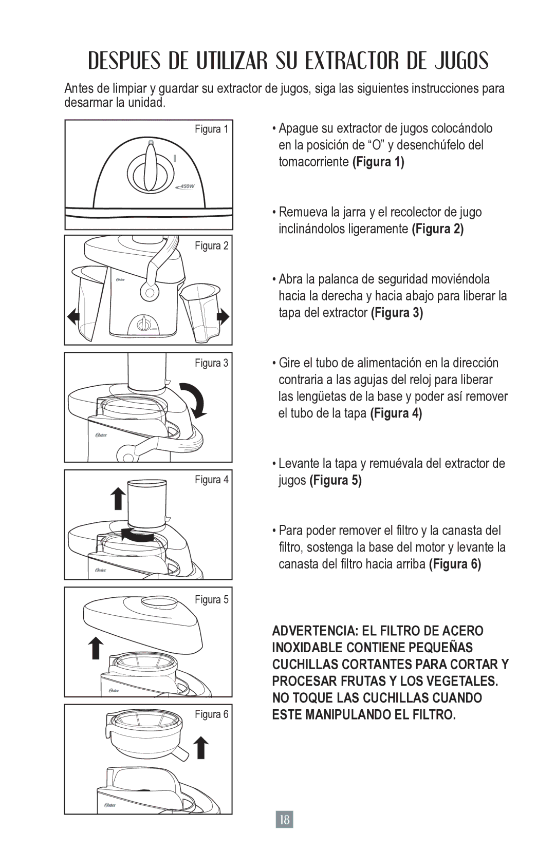 Oster JUICE EXTRACTOR, 3168, 3167 user manual Despues DE Utilizar SU Extractor DE Jugos 