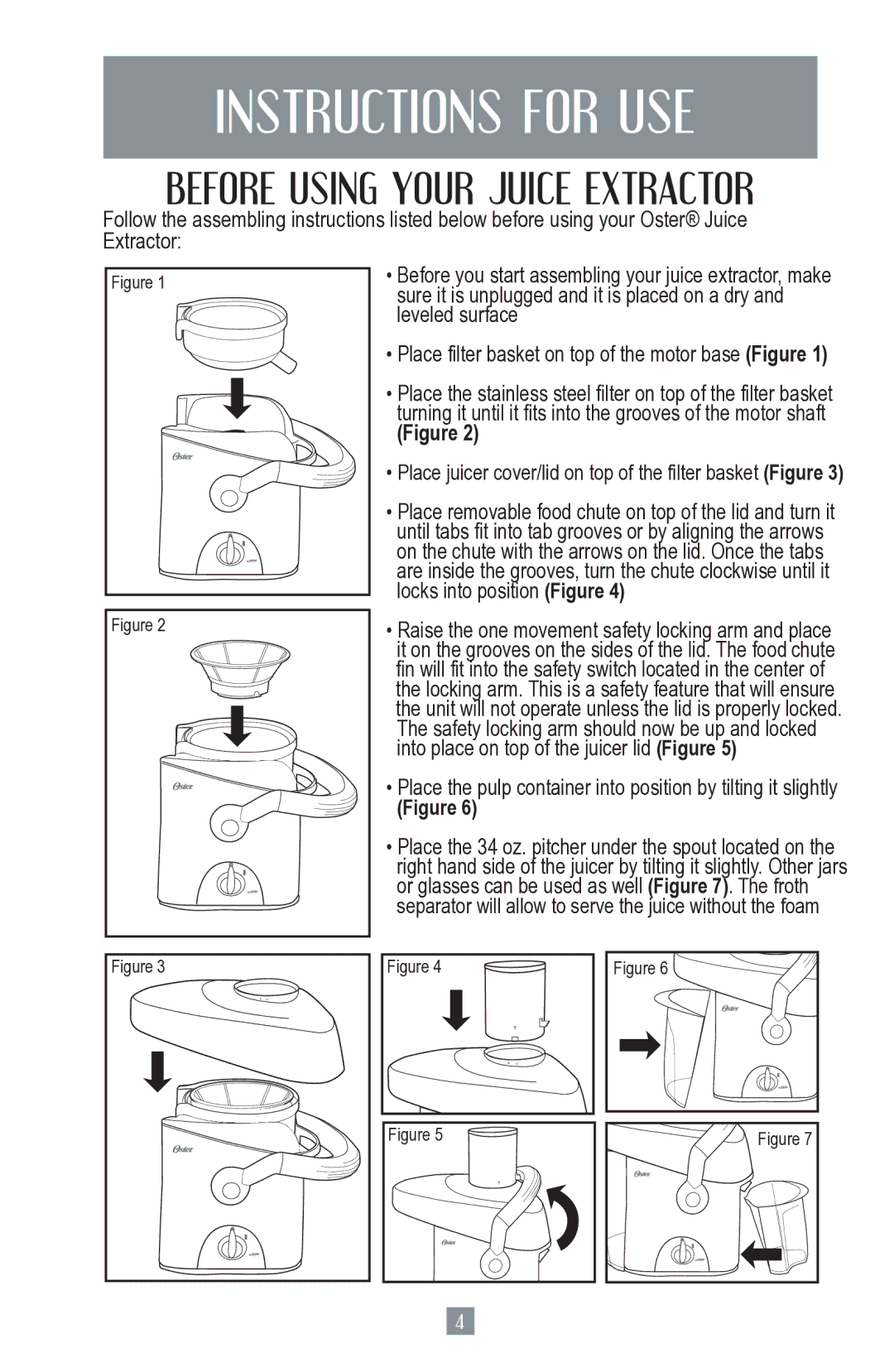 Oster 3167, 3168, JUICE EXTRACTOR user manual Instructions for USE, Before Using Your Juice Extractor 