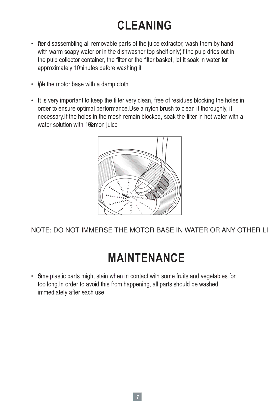 Oster 3167, 3168, JUICE EXTRACTOR user manual Cleaning, Maintenance 