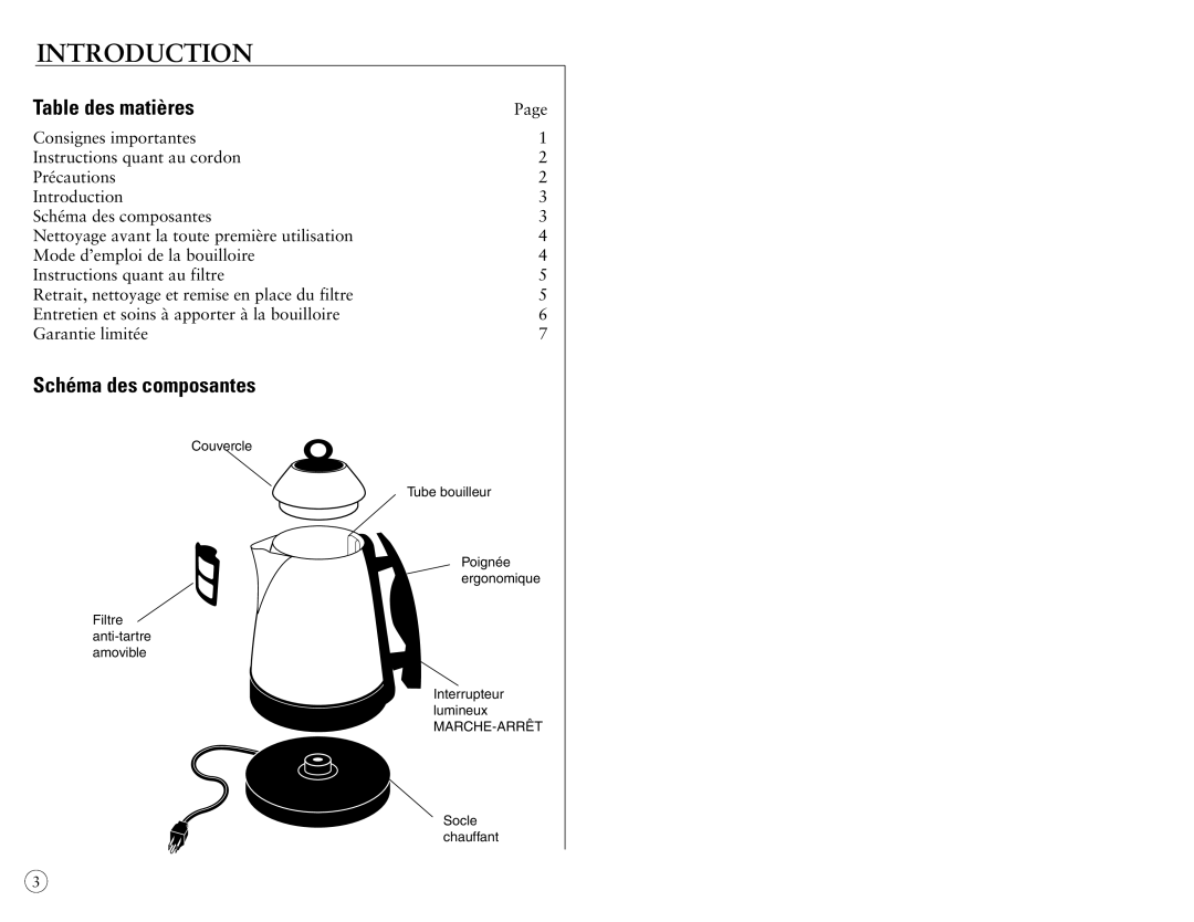 Oster 3203-33 instruction manual Table des matières, Schéma des composantes 