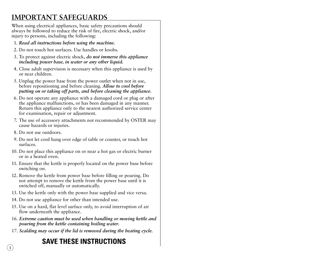 Oster 3203-33 instruction manual Important Safeguards, Read all instructions before using the machine 