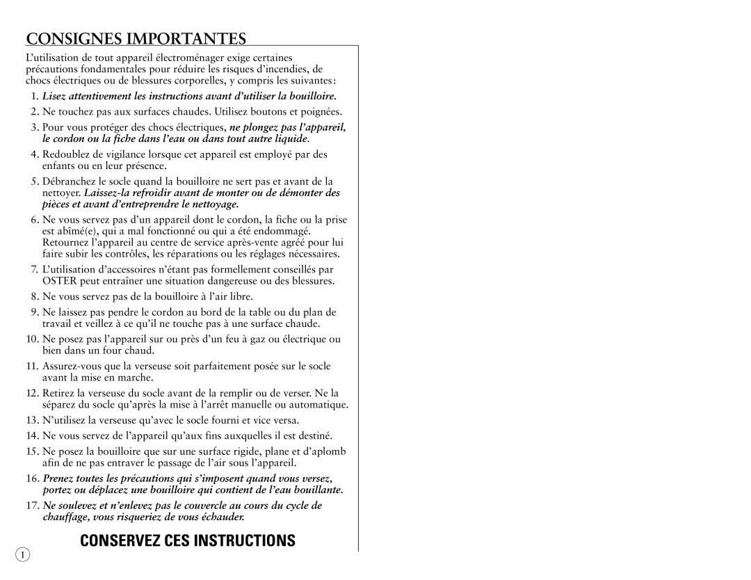 Oster 3203-33 instruction manual Conservez Ces Instructions, Consignes Importantes 