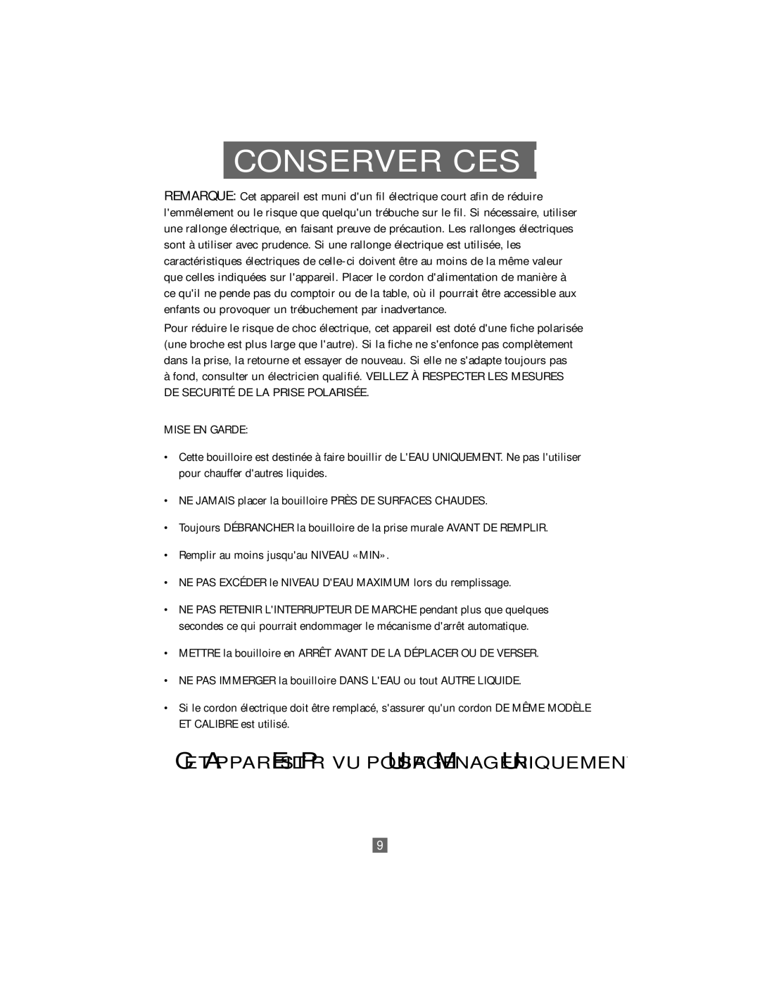 Oster 3207 instruction manual Conserver CES Instructions 