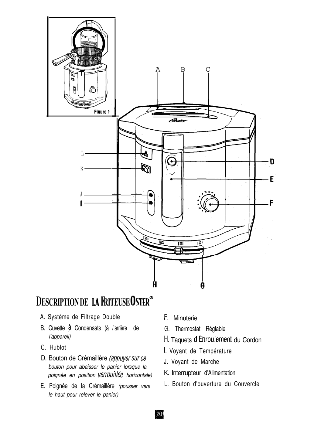 Oster 3246 manual Interrupteur d’Alimentation Bouton d’ouverture du Couvercle 