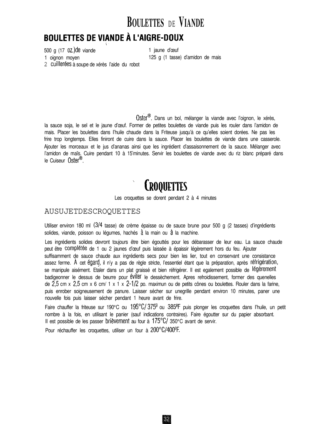 Oster 3246 manual Jaune d’œuf, 125 g 1 tasse d’amidon de mais, Cuillerées à soupe de vinaigre, Cuillerées à soupe de sucre 