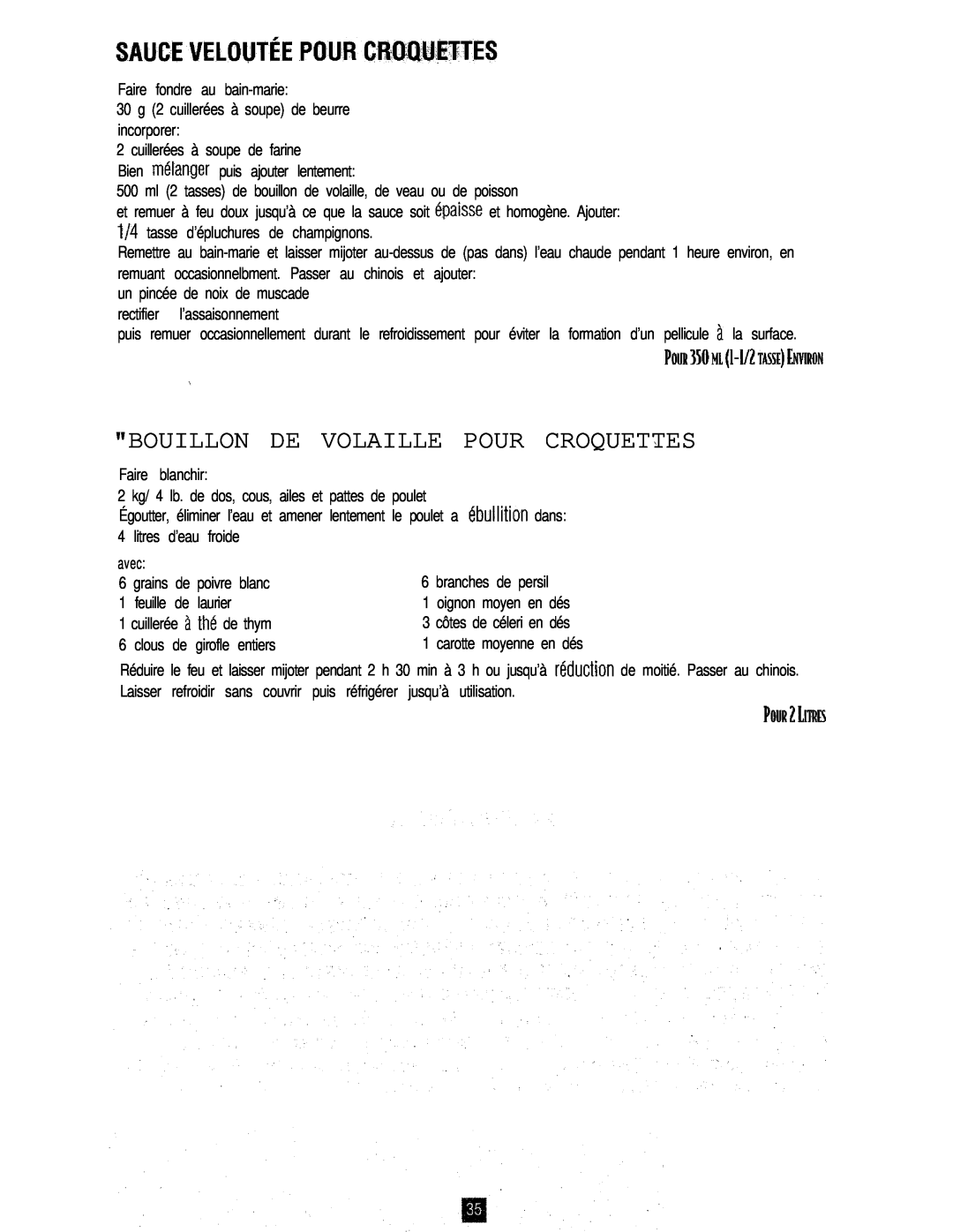 Oster 3246 manual Sauceveloutéepourcroquettes, Bouillon De Volaille Pour Croquettes, branches de persil 
