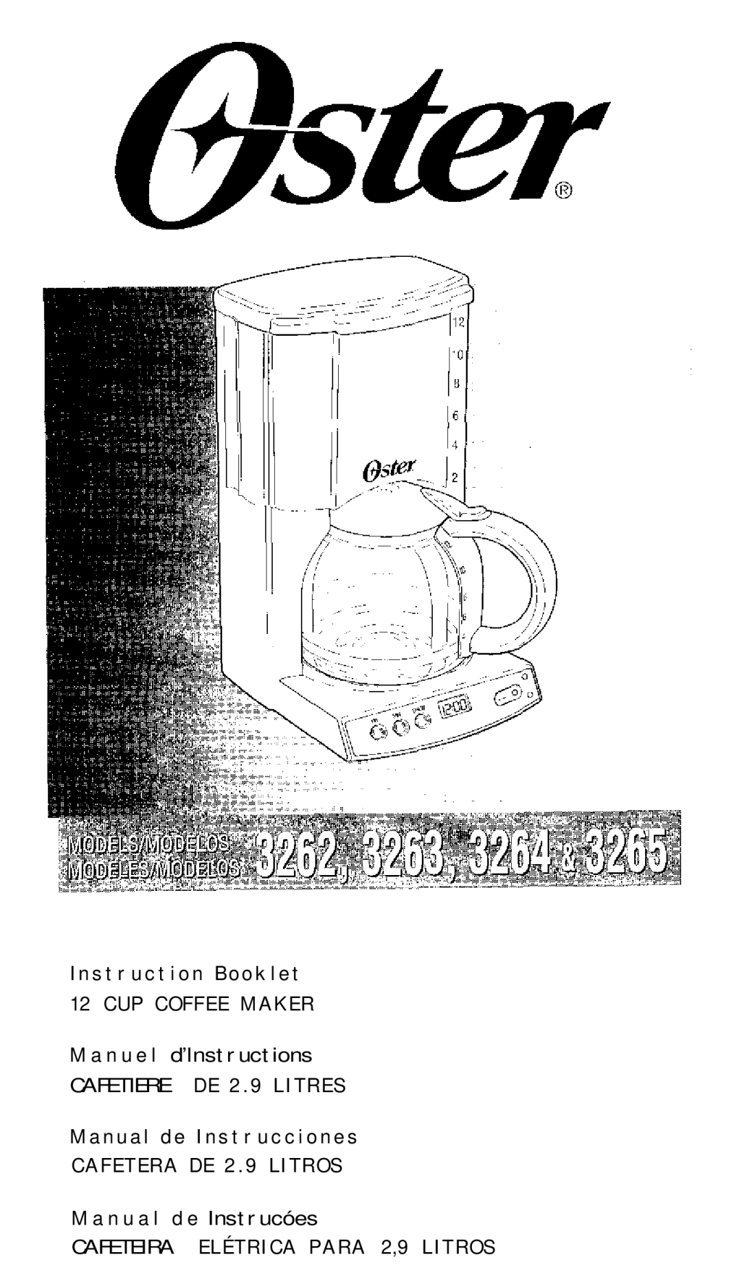 Oster 3265, 3262, 3263, 3264 manual Cafeteira E L É T R I C a P a R a 2,9 L I T R O S 
