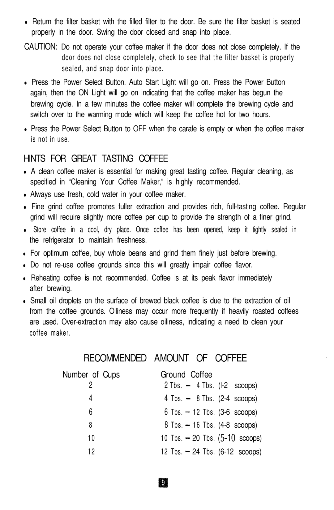 Oster 3263, 3262, 3265, 3264 manual Always use fresh, cold water in your coffee maker, Coffee, Tbs. l-2 