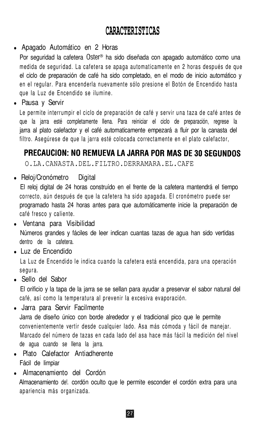 Oster 3262, 3265, 3263 Apagado Automático en 2 Horas, Pausa y Servir, Reloj/Cronómetro Digital, Ventana para Visibilidad 