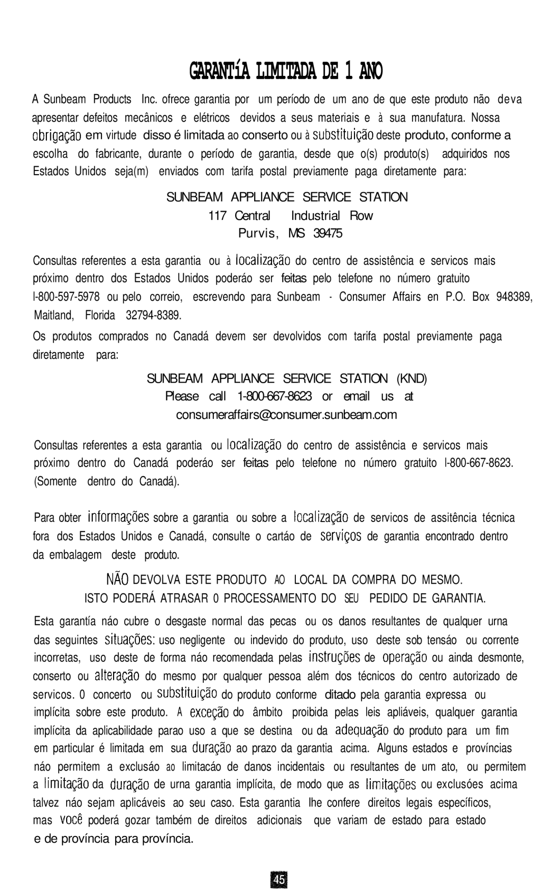 Oster 3263, 3262, 3265, 3264 manual GARANTíA Limitada DE 1 ANO 