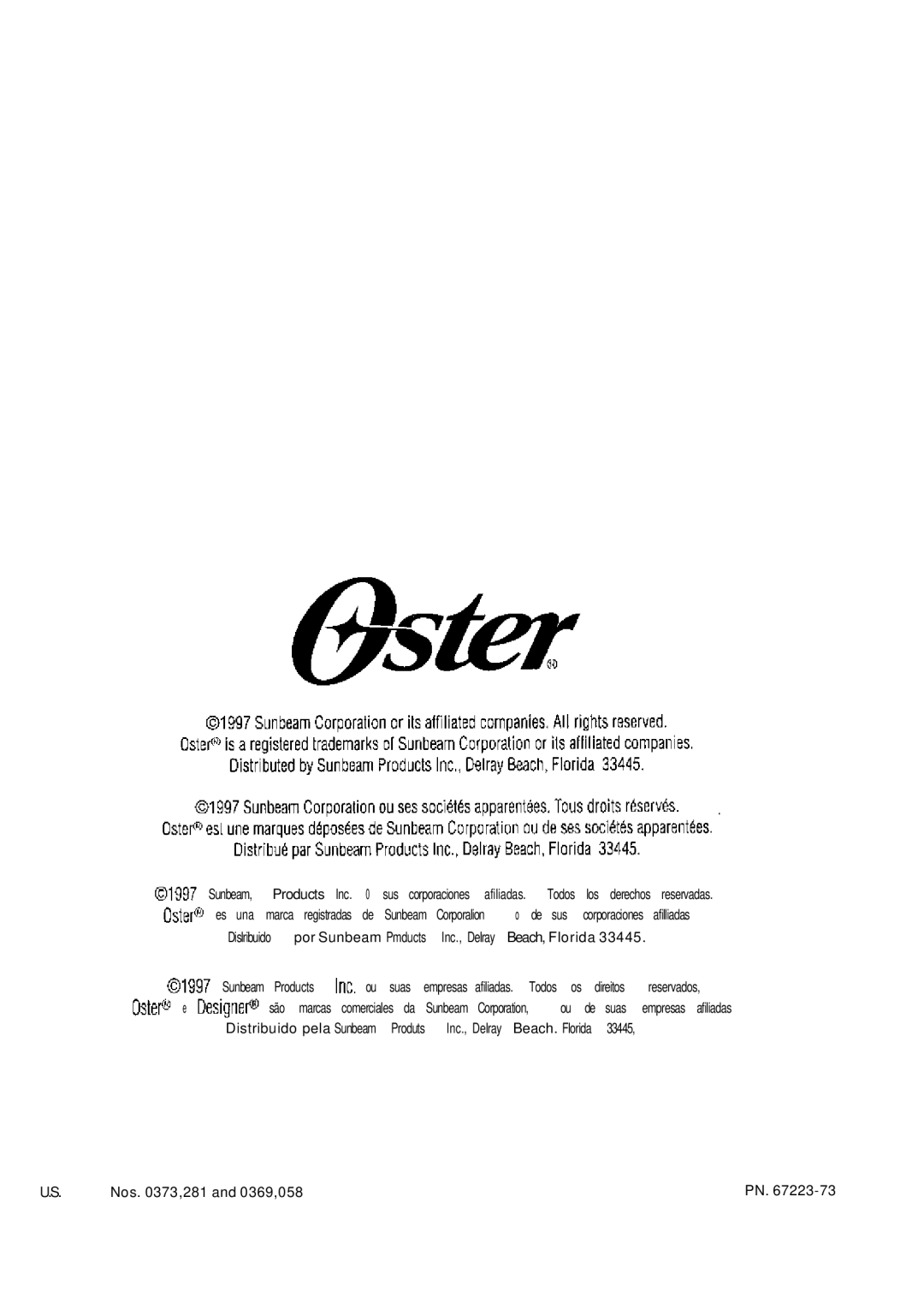 Oster 3262, 3265, 3263, 3264 manual Products Inc ou 