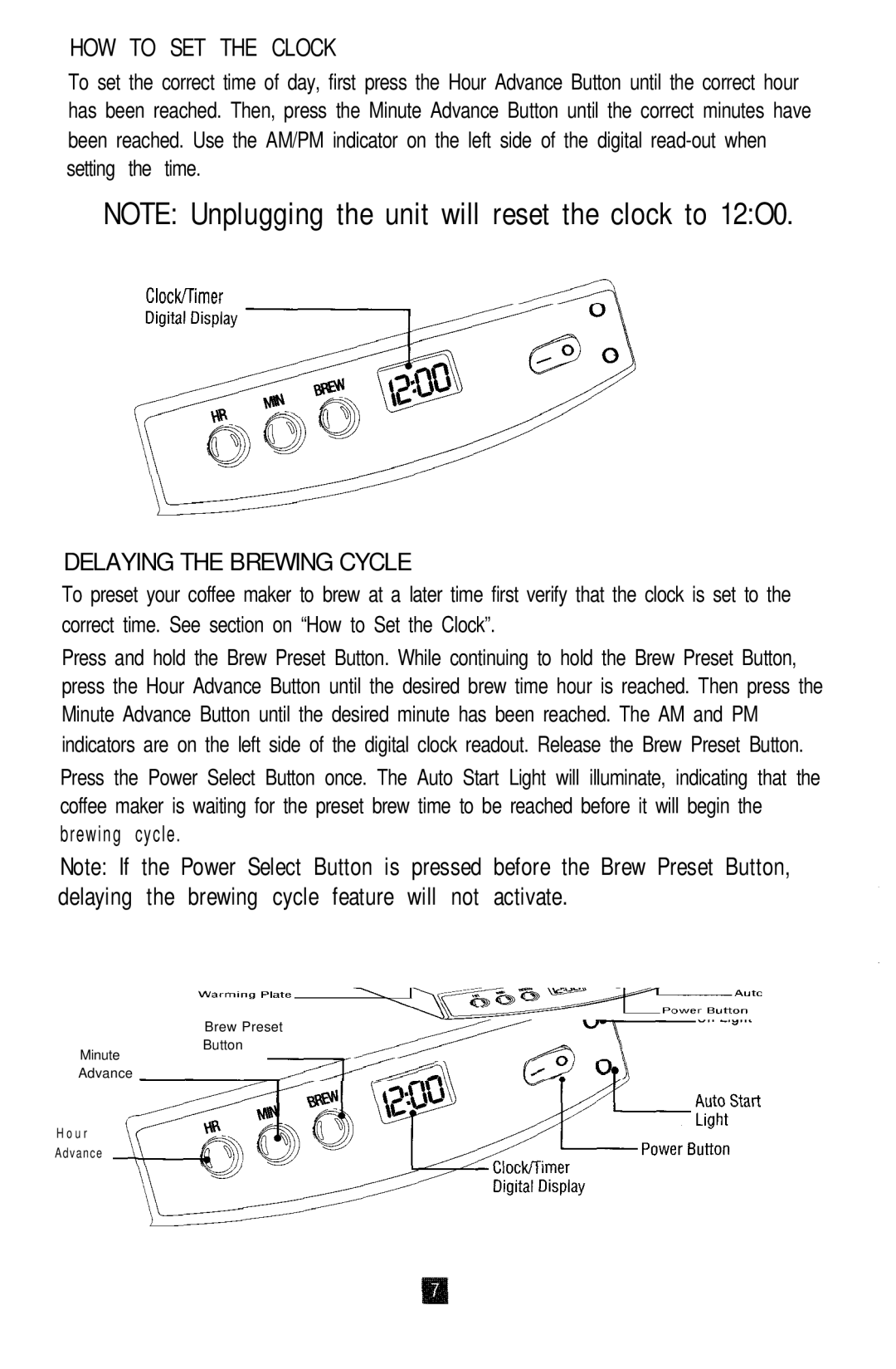 Oster 3262, 3265, 3263, 3264 manual HOW to SET the Clock, Delaying the Brewing Cycle 