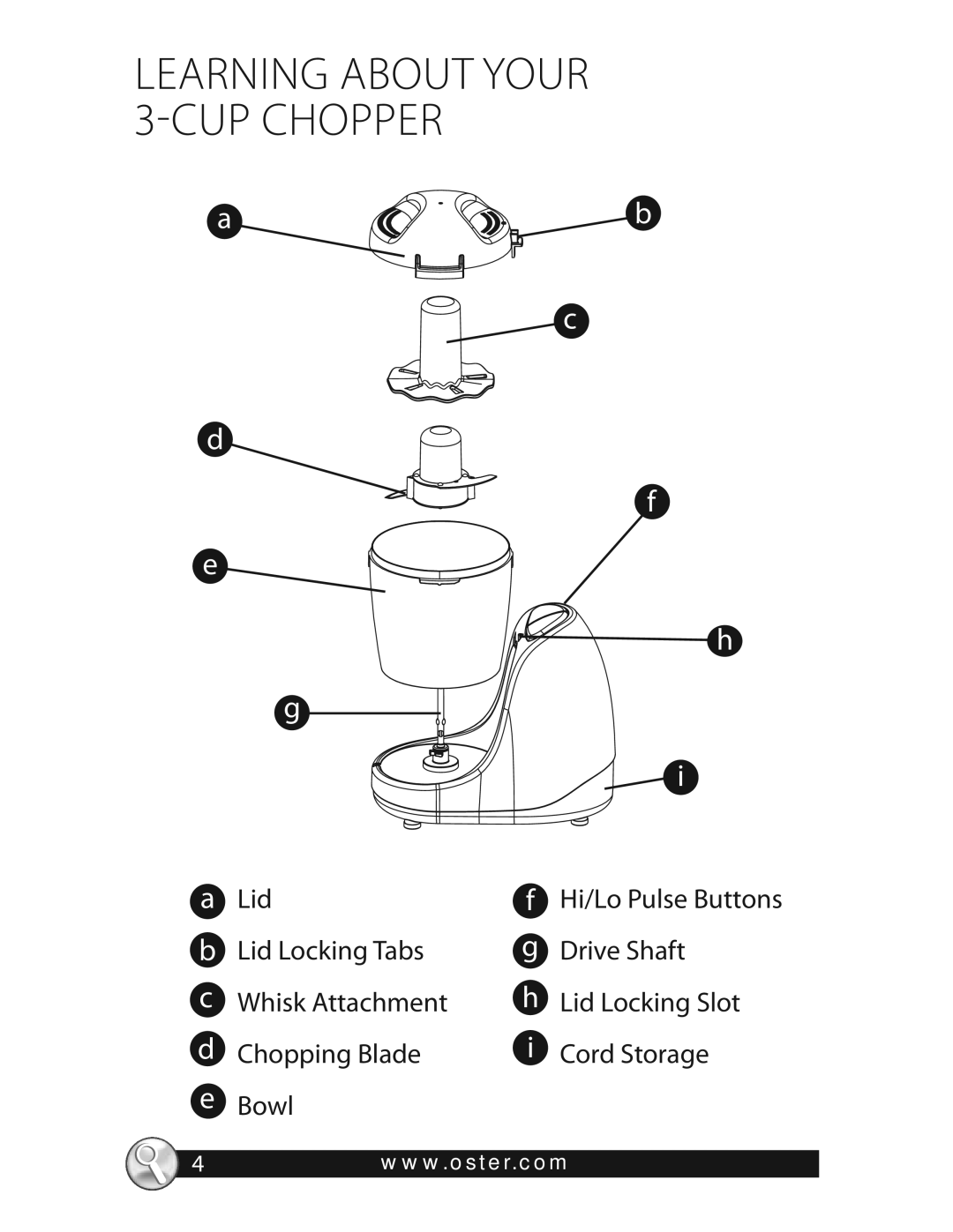 Oster 3320 warranty Learning about Your 3CUP Chopper 