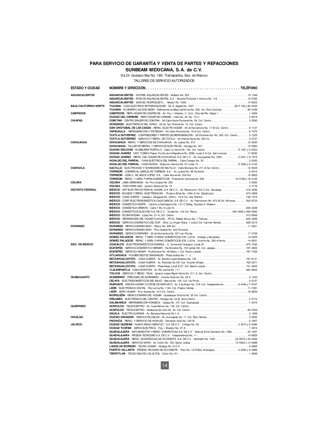 Oster 3876, 3877 instruction manual Para Servicio DE Garantía Y Venta DE Partes Y Refacciones 