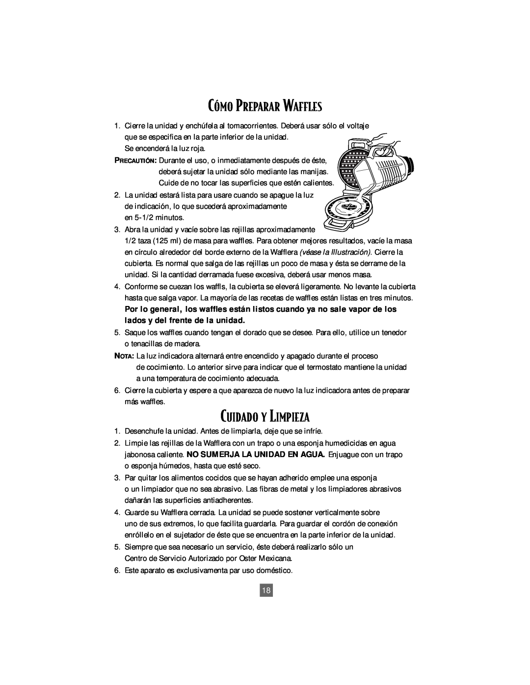 Oster 3876, 3877 instruction manual CîMO PREPARAR WAFFLES, Cuidado Y Limpieza 