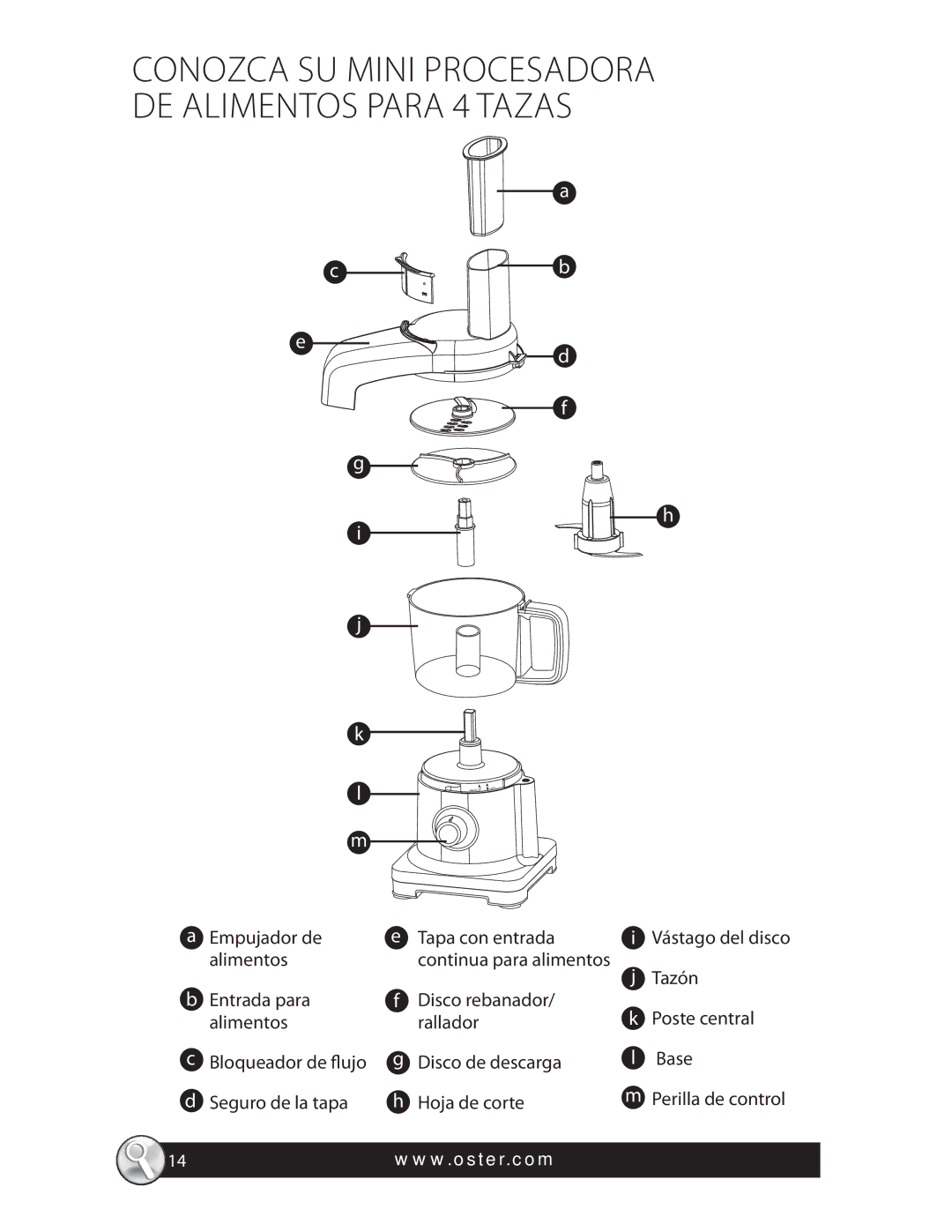 Oster 4 CUP MINI FOOD PROCESSOR, FPSTFP4010 manual Conozca SU Mini Procesadora DE Alimentos Para 4 Tazas 