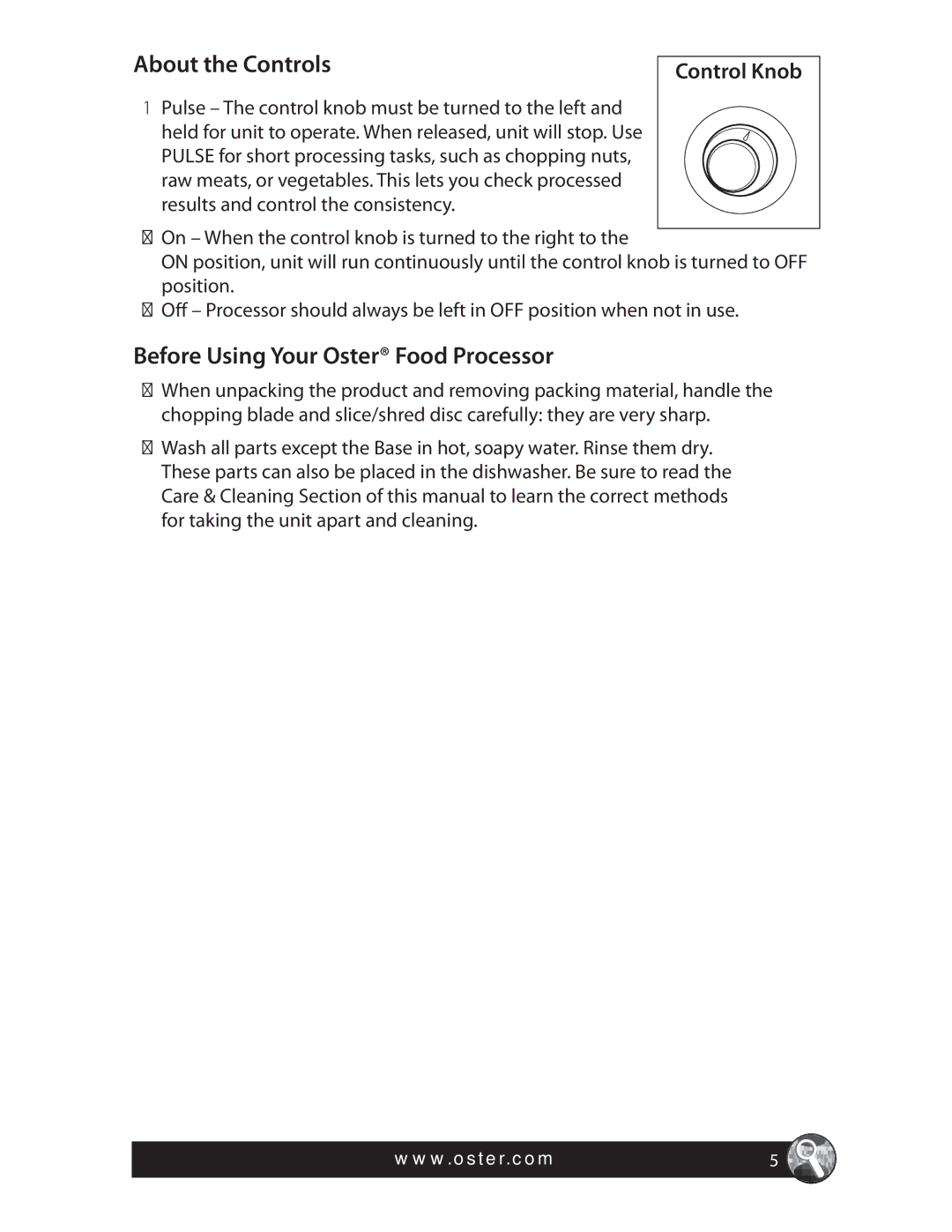 Oster FPSTFP4010, 4 CUP MINI FOOD PROCESSOR manual About the Controls, Before Using Your Oster Food Processor 