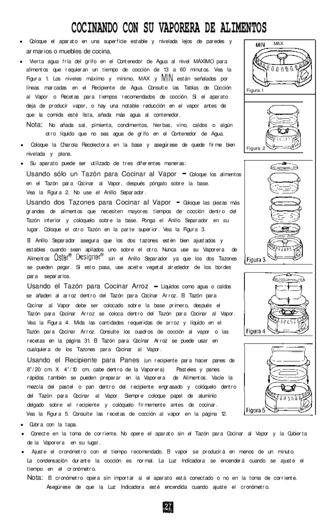 Oster 4711 manual Cocinando CON SU Vaporera DE Alimentos, Armarios o muebles de cocina 