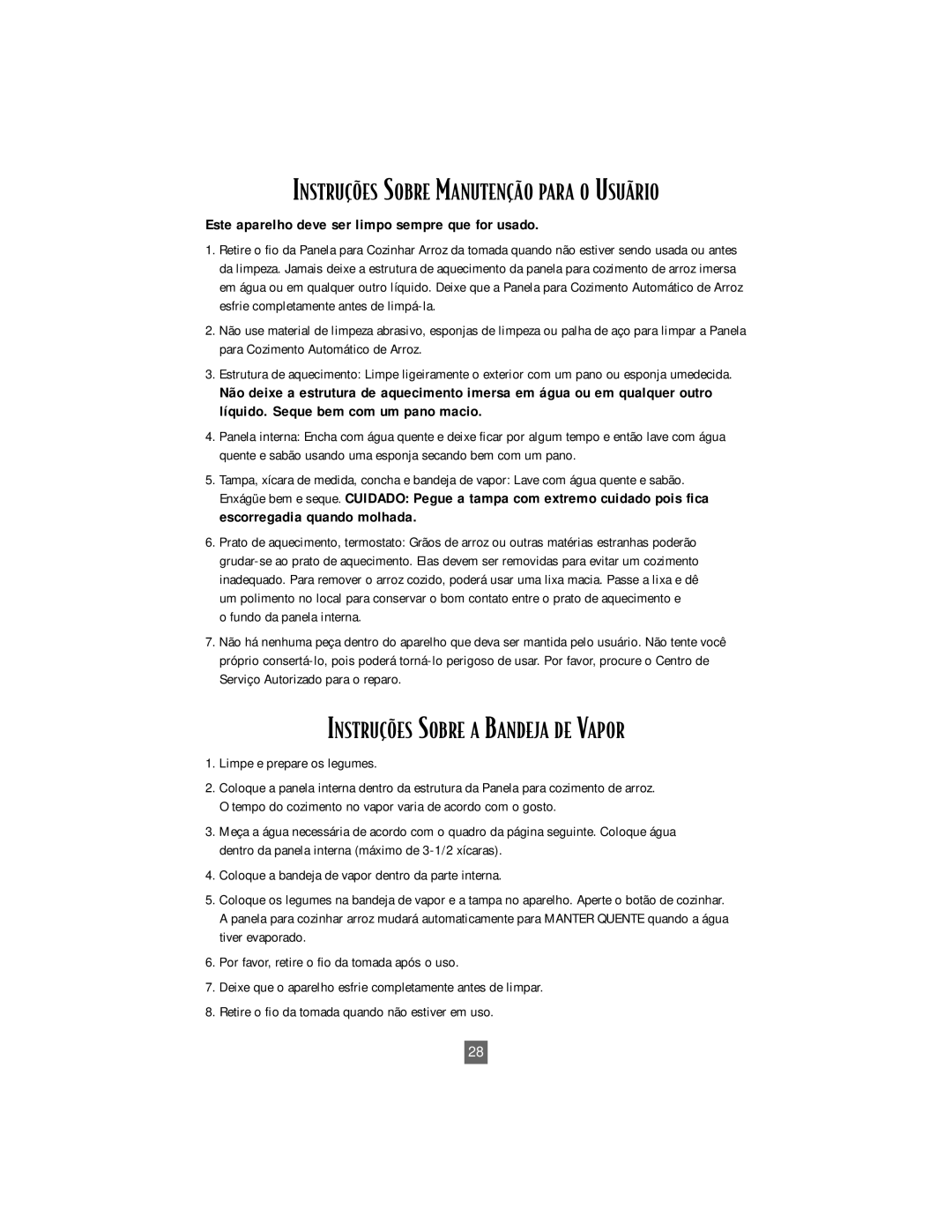 Oster 4718 instruction manual INSTRU‚ÍES Sobre MANUTEN‚ÌO Para O Usuìrio, INSTRU‚ÍES Sobre a Bandeja DE Vapor 