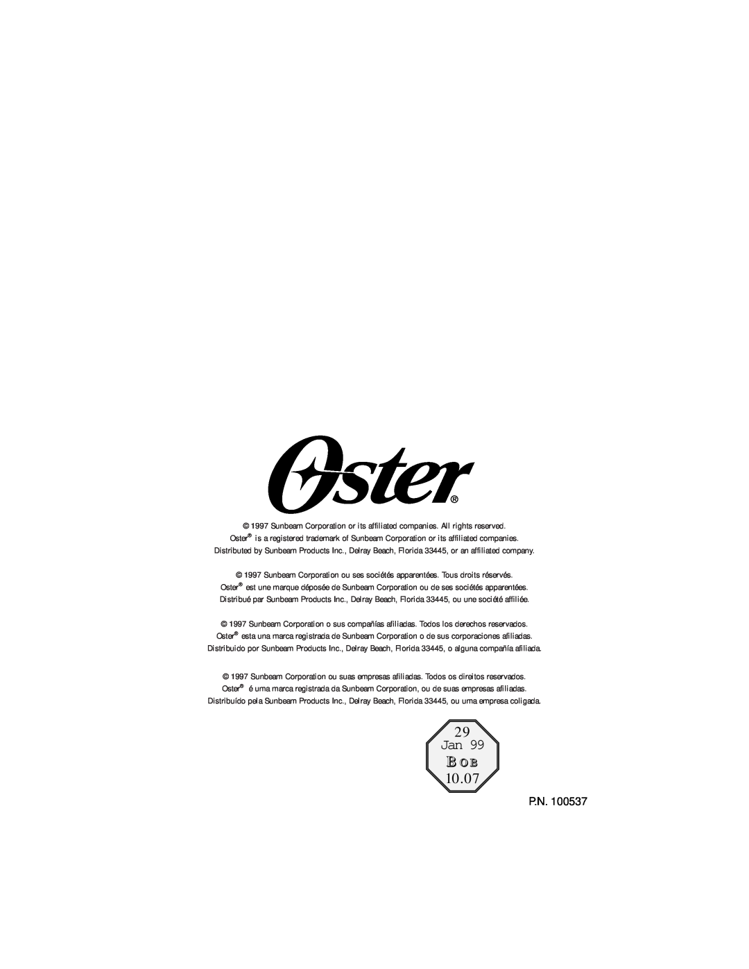 Oster 4718 instruction manual 10.07, Bo B, P.N 