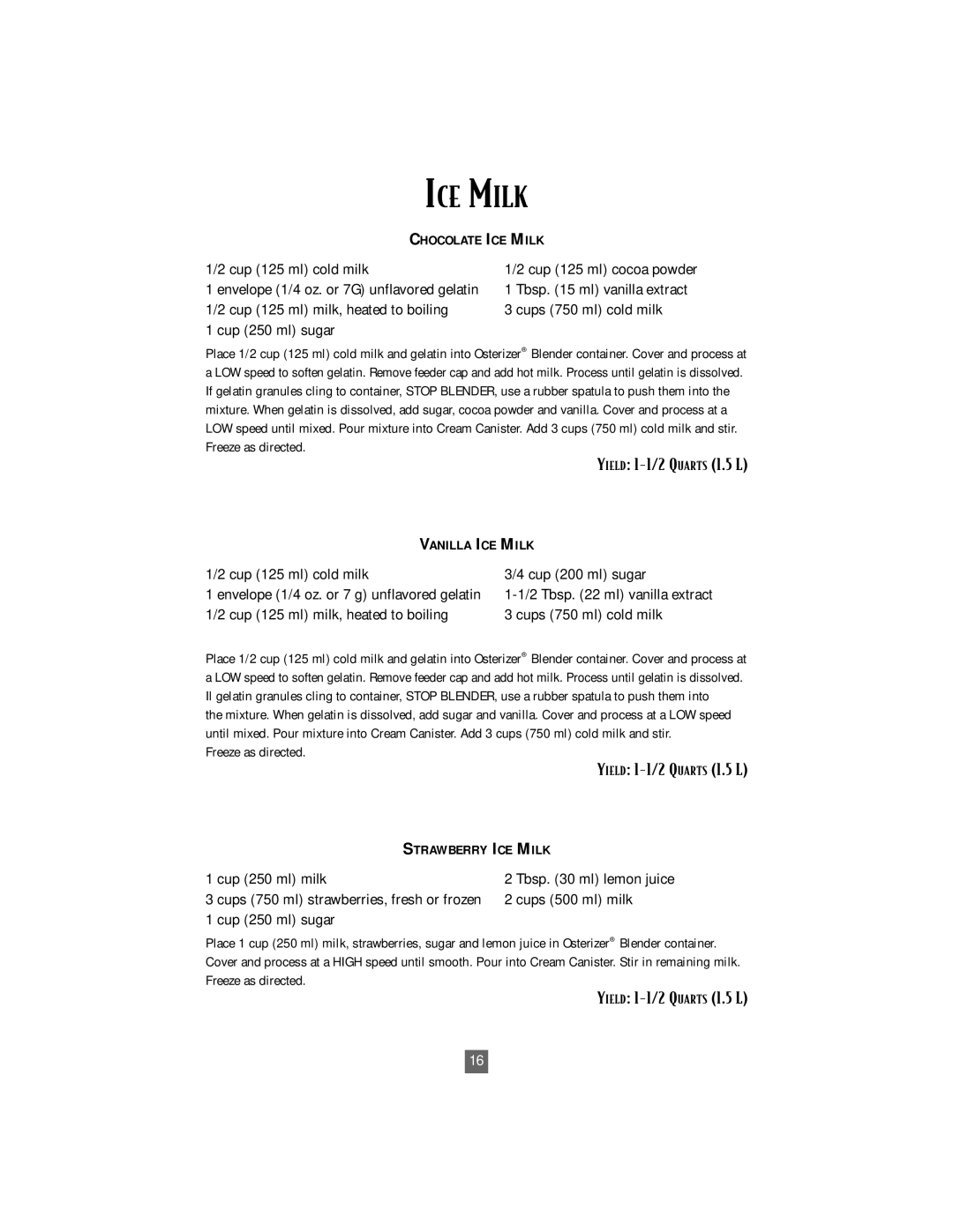 Oster 4746 instruction manual ICE Milk 