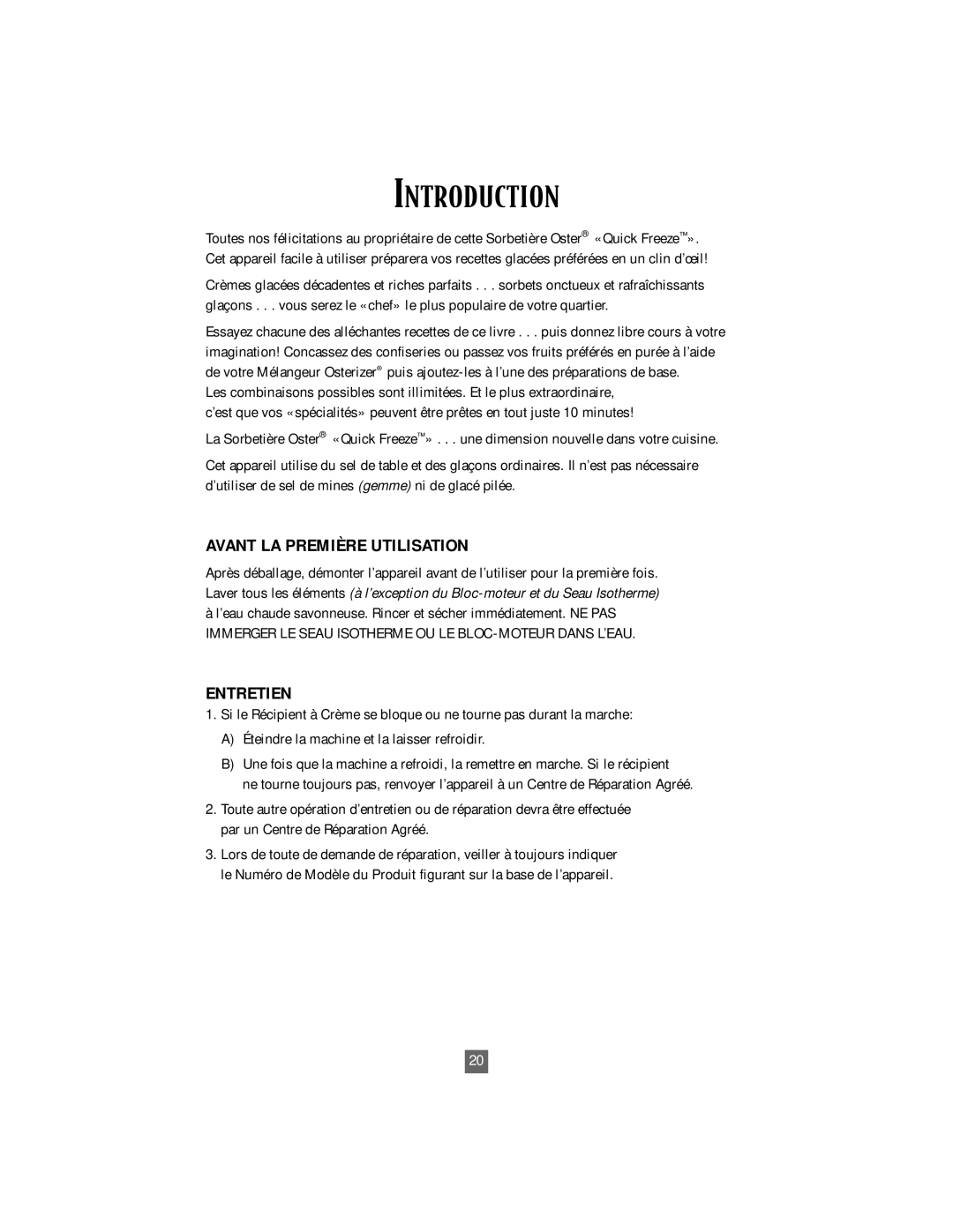 Oster 4746 instruction manual Avant LA Première Utilisation, Entretien 