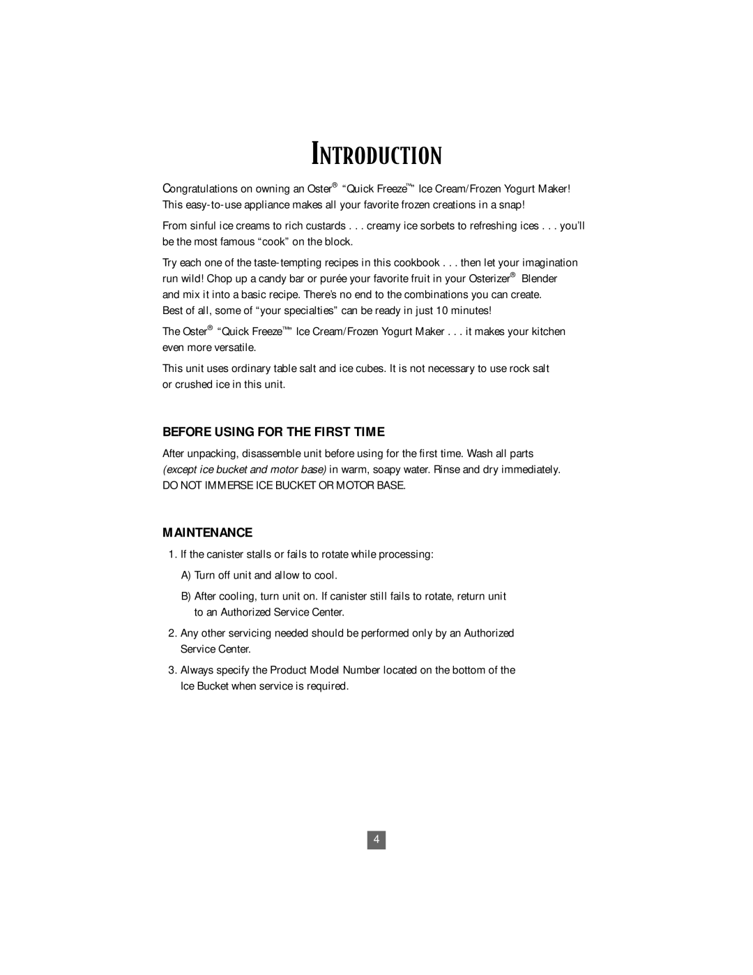 Oster 4746 instruction manual Introduction, Before Using for the First Time, Maintenance 