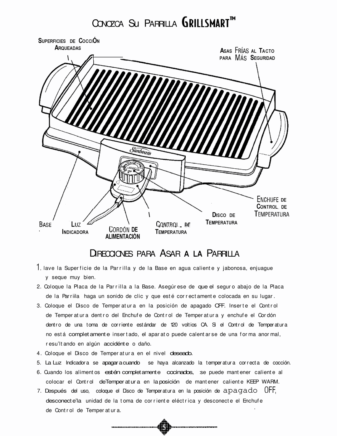 Oster 4766 manual CONOZCA Su PARRILLA GRILLSMART”, Direcciones Para Asar A La Parrilla 