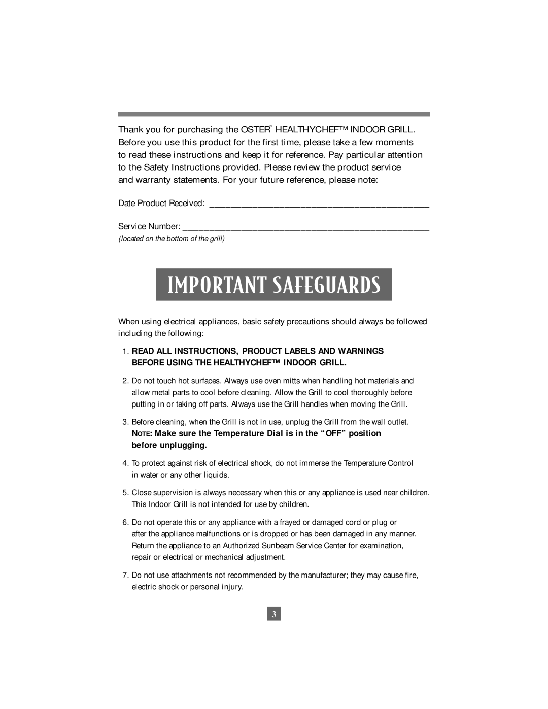 Oster 4767, 4768 owner manual Important Safeguards 