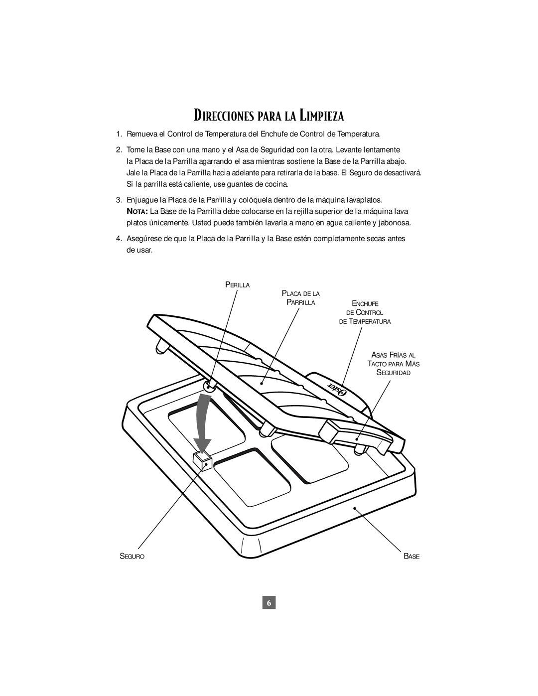 Oster 4767, 4768 owner manual Direcciones Para LA Limpieza 