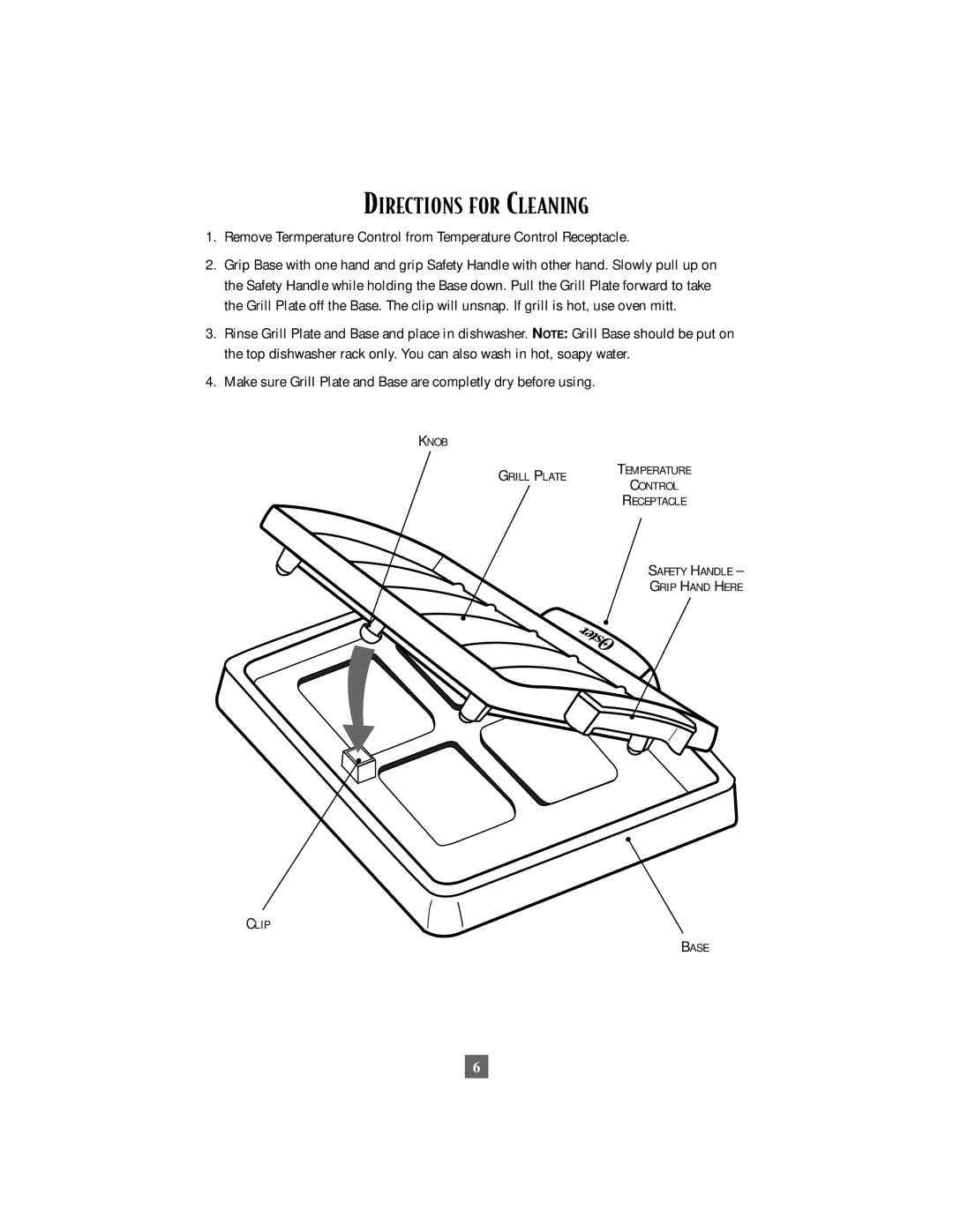 Oster 4768, 4767 owner manual Directions for Cleaning 