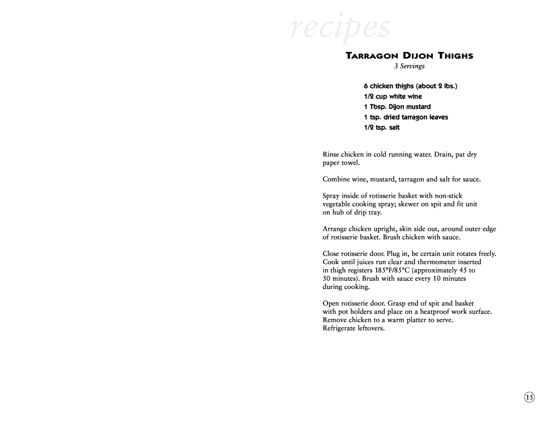 Oster 4781 user manual Tarragon Dijon Thighs, recipes, Servings 