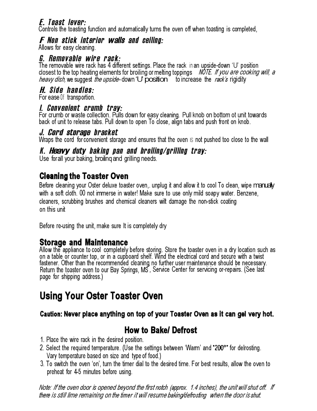 Oster 4877-8, 4831, 4878, 4857 manual Cleaning the Toaster Oven, Storage and Maintenance, How to Bake/ Defrost 