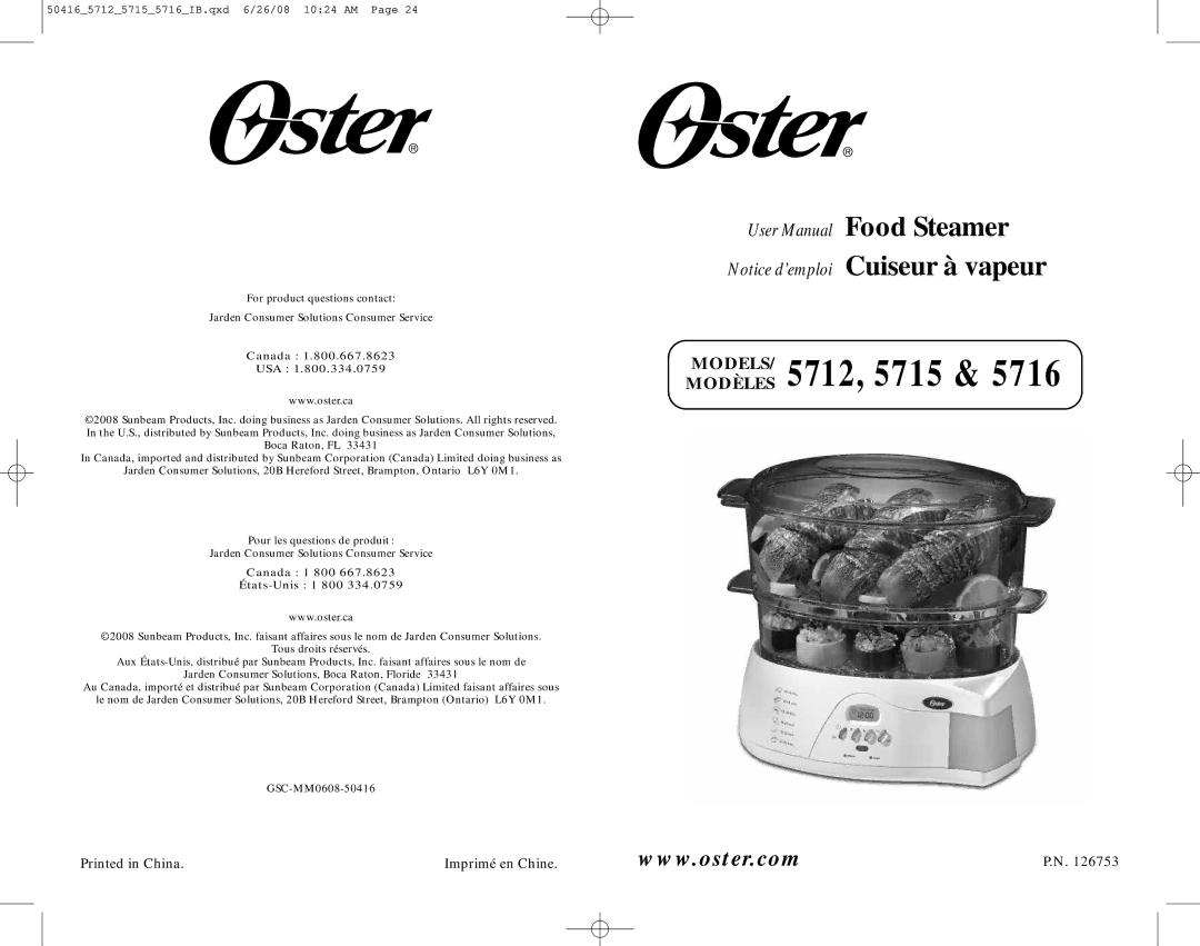 Oster user manual MODÈLESMODELS/ 5712, 5715 