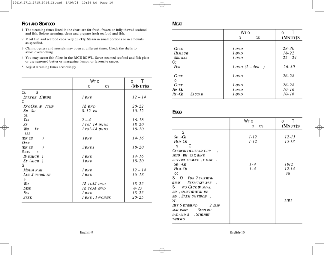 Oster 5712 user manual To 3/4 Pound, 12-15, 15-18, 20-22 