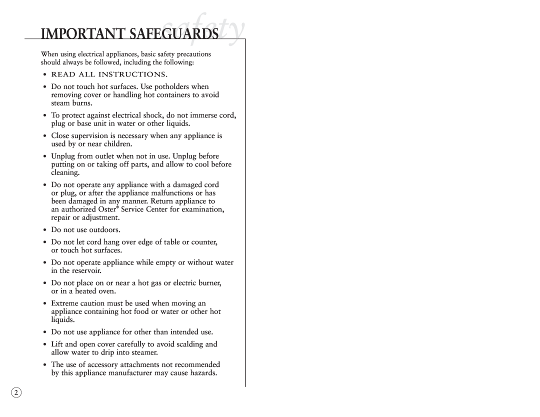 Oster 5712 manual IMPORTANT SAFEGUARDSsafety, Read All Instructions 